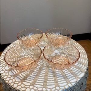 VINTAGE 1960s ARCOROC FRANCE “ROSALINE” PINK SWIRL GLASS BOWL SET OF 4
